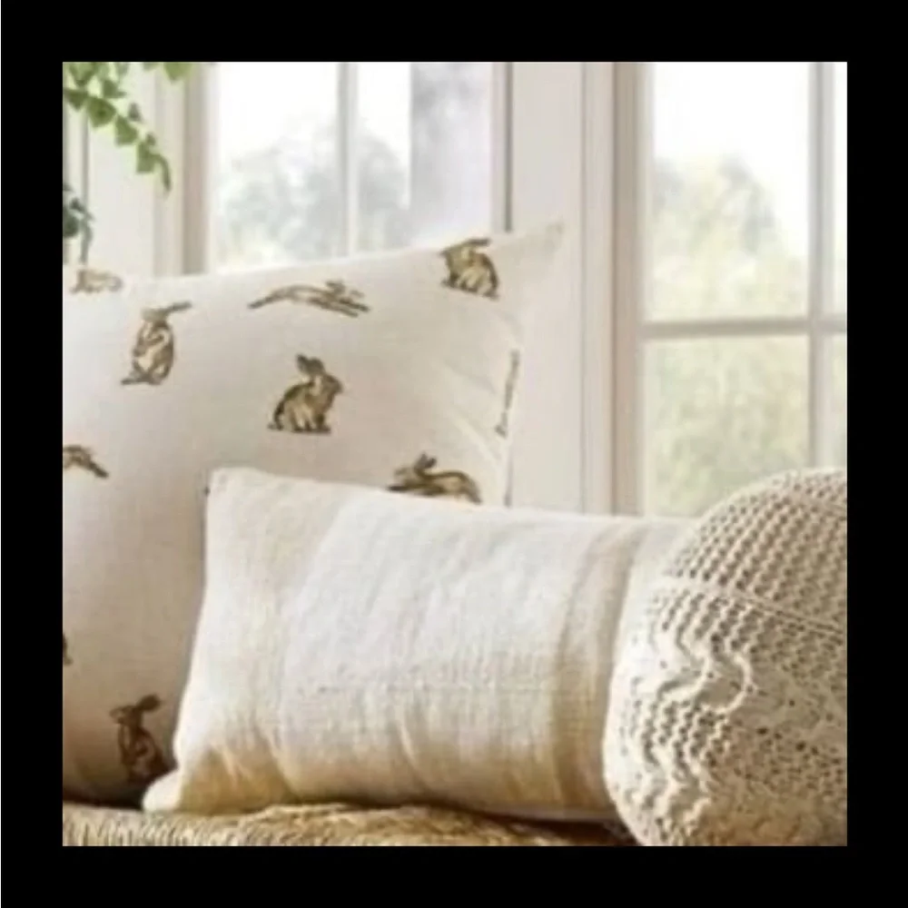 Studio McGee McGee Oversized Printed Bunny Square Throw Pillow Linen/Bro…